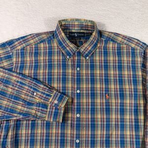 Vintage Ralph Lauren Shirt Mens 17.5 XL Madras Plaid Classic Fit Button Down